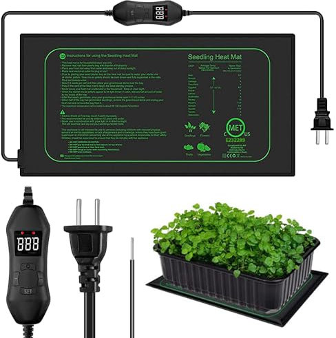 Mineup Tappetino riscaldante per Piante, 50w 25cm*52.5cm Tappetino riscaldante con termostato, Impermeabile, 68°F-113°F Rettili Animali Domestici Piastra Riscaldante Anfibio Tappetino