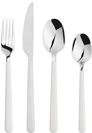 Cutlery Set Stainless Steel 16-Piece for 4 People, Off White | ABS Handle, Fork Spoon Sets