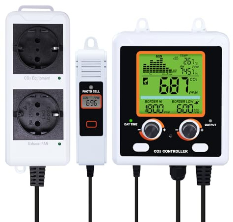 CO2-styrenhet, koldioxidkontroll, CO2-mätare dag och natt NDIR CO2-sensor dubbelkontrollfunktion med 15 fot fjärrkontroll CO2-sensor för tillväxtutrymme, odlingstält, växthus