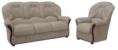Vente-unique-Ledersofa 3-Sitzer & Ledersessel - Büffelleder - Taupe - Daphne