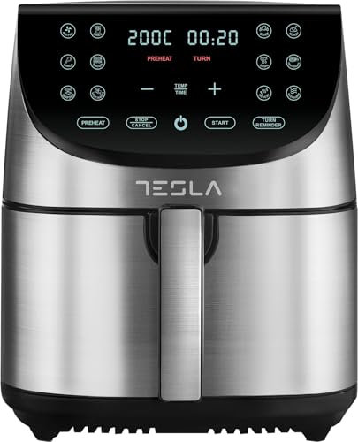 Tesla Freidora de Aire AF701BX, Cocción Saludable y Rápida, Capacidad de 7L, Pantalla Táctil Digital, Negro-Inox