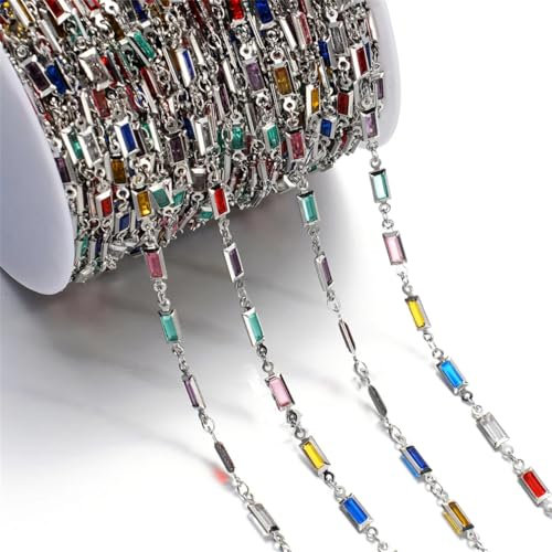 Bunte Kettenglied-Rollen, Handarbeit Farbe Kette ， 1 Meter/Rolle Zirkon-Kristallglasperlen, Kupferkette, Strasssteine, Knöchelketten for Halskette, Armband, Komponenten, DIY-Schmuckherstellung(1)