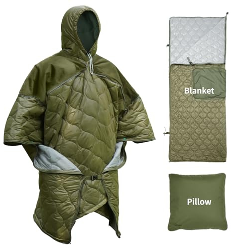 Travel Brid Couverture de Camping Portable, Poncho de Camping Isolant à Capuche, Sac de Couchage pour Adulte, Couette pour Camping d'hiver, l'Extérieur, Randonnée et Sports, Les Voyages