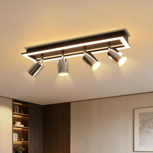 Deckenstrahler LED 4 Flammig: Schwarz GU10 Deckenlampe mit unteres Glühen