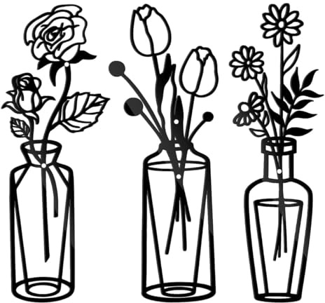 Nicear 3 Pcs Flor Metálica Negra Decoración De Pared Arte Negro Flor Negra En Jarrón Decoración Colgante De Alambre Para Sala Baño Dormitorio Patio Balcón