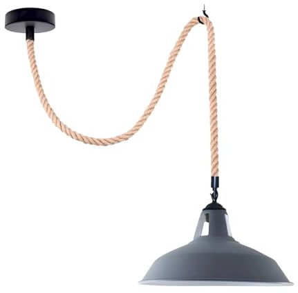 LEDSone Lampadario a sospensione in corda di canapa E27 Luce a sospensione industriale stile retrò paralume lampada regolabile fai da te per soggiorno caffè ristorante Hal (Grigio)