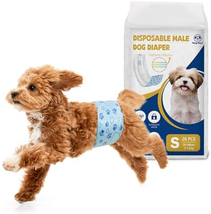 Flying Paws 26 Pañales Desechables S para Perros Macho con Indicador de Humedad, Protección Antifugas Pañales Suaves Súper Absorbentes