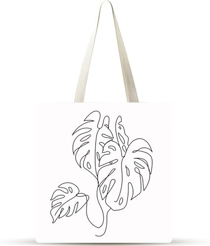 Hojas tropicales Bolsa de Lona 38x34cm Tote Bag sin Cremallera,juego de 1 Canvas Tote Bags para Mujer, Bolsa de Compras Plegable, Bolso de Mano Lavable para Compras, Trabajo, Vida Cotidiana, Viajes