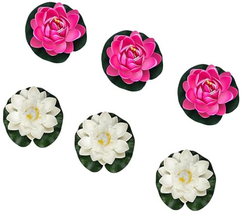 HBYMYDA 6 Pieces Artificial Lotus Simulation Water Lily Floating Pond Plants for Pond Fountain Garden Pool Fish Pond Aquarium Decoration