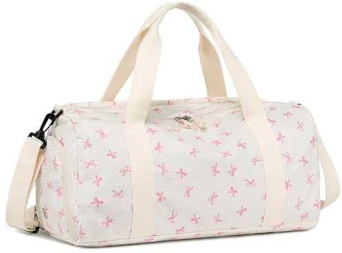 Sportväska, barn, pojkar, kvinnor, sportväska med skofack och våtfack, simväska, tonåring, liten resväska, fitnessväska, Rosa fluga 6 vågiga prickar, 46 x 22 x 23 cm, Sport
