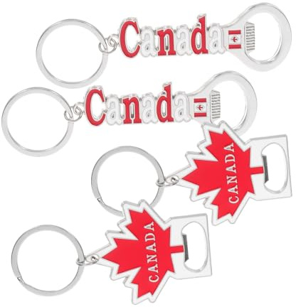 MOKKHNB Lot De 4 Porte-clés Drapeau Canada – Pendentif En Avec Et Décapsuleur Décoratif Pour Souvenirs De Voyage Et Célébrations