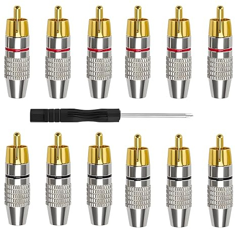 MejaRizon 12 Stück RCA Löten Verbinder, RCA Phono Cinch Stecker, Kein Schweißen AV-Stecker Vergoldeter Lautsprecher Cinch Steckers Cinchstecker Verlängerung Lötfrei für Multimedia Und CCTV