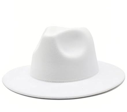 ASTRQLE Klassischer Fedora-Hut mit breiter Krempe für Damen und Herren, Filz, Panama-Jazz-Hut für Outdoor, Party, Hochzeit, Mode-Accessoires, weiß