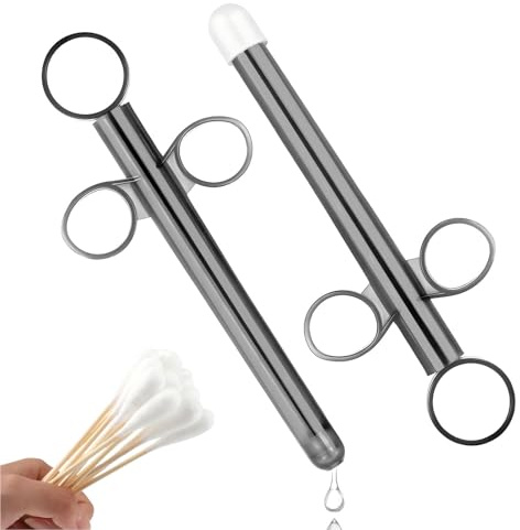 Präzisions Gleitgel Spritze, Applikator für Anal Gleitgel Lube, Wiederverwendbare Anal Lube Spritze mit 5 Wattestäbchen, Medizinischer Schmiermittel Applikator 16,5×1,3×1,3 cm, Schwarz