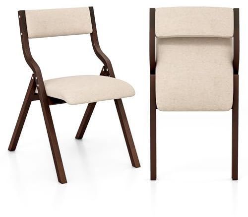 COSTWAY 2er Set Esszimmerstuhl klappbar, Klappstühle mit gepolsterten Sitzen & Massivholzrahmen, Küchenstühle modern, Armloser Polsterstuhl für Esszimmer, Küche, Wohnzimmer (Braun)
