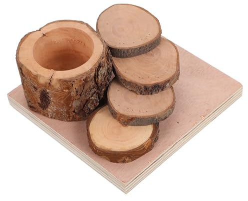 BAZEITFLOW Hamster Wooden Food Bowl with Climbing Ladder and Apple Wood Platform Toy for Small Animals Pet Cage Enrichment Hamster Climbing Stand