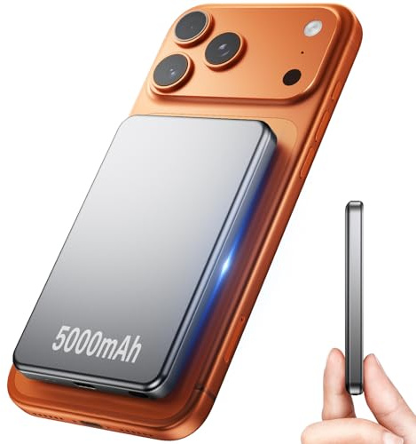 Mini Batterie Externe Magnétique sans Fil,5000 mAh Mini magnétique Power Bank,15W Power Bank Induction USB C Charge Rapide PD 20 Compatible avec Phone 16 Plus Pro Max 15 14 13 12 -Argent