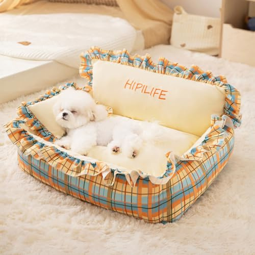 PETCUTE Hundebett Mittelgroße Hunde,Waschbar Hundekorb mit Kissen,rutschfeste,Abnehmbarer,Flauschig Hundematratze mit Erhöhte Ränder,Weiches Hundesofa für Hunde Katze,L