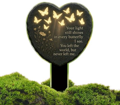 Decorazioni per Tombe del Cimitero Decorazione A Forma di Cuore in Acrilico | Picchetto Per Giardino Memoriale Con Farfalla Intagliata E Texture Floreale per Giardino Esterno Prato Aiuola