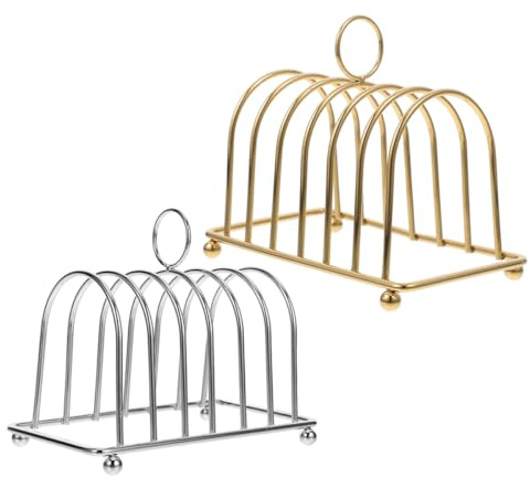 Mipcase 2pcs Bread Rack and Toast Serving Stand with Vertical Slice Slots, Multipurpose Cooling and Display Rack for Breakfast and Kitchen Use, Natural and Gold Color