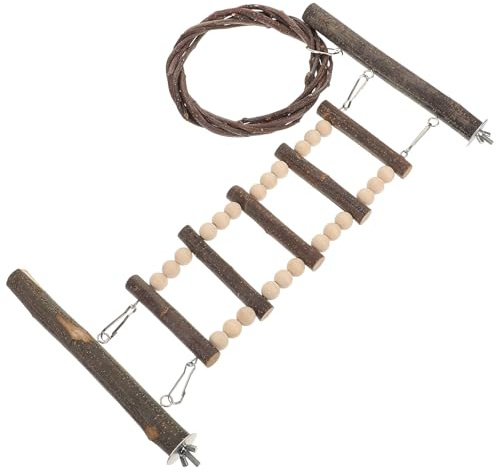 Beavorty Échelle à Oiseaux en Bois Dur Fixation Sécurisée, d'escalade et Perchoir pour Entraînement d'oiseaux en Intérieur et Extérieur
