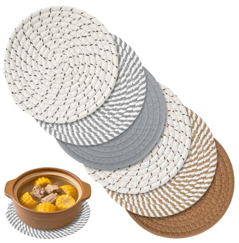 elthmpr Untersetzer Topf Topfuntersetzer Hitzebeständig - 6 Stück Topfuntersetzer Set aus Baumwolle Faden Weben Matte Isolierte Platzset Untersetzer Rund 18cm für Teller Küche Töpfe Pfannen