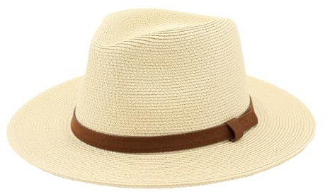 Cappello Panama Estivo, Cappello di Paglia Panama per Donna e Uomo Unisex, Cappello a Tesa Larga UPF 50 Pieghevole e Intrecciato Intensivo, Beige Nastro Pelle, 57