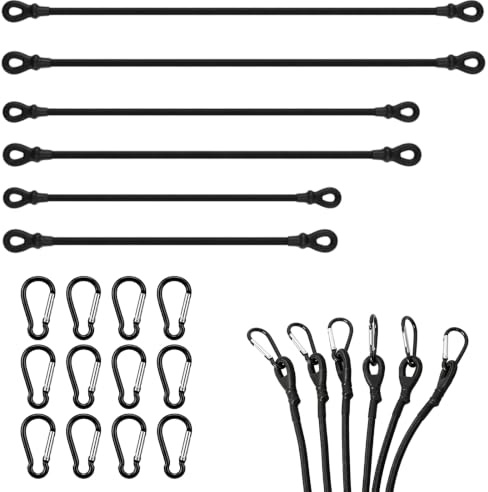 6Pcs Bungee Cords with Carabiner Clips, Heavy Duty Bungee Straps with Hooks, Durable Elastic Cords for Securing Luggage, Camping, Bike Rack, Tarps and Outdoor Tie Down - Black