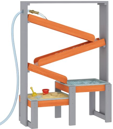 AIYAPLAY Sand Wasserspieltisch Holz, Wasserbahn, Kinder 3-8 Jahre, Grau | Holz Wassertisch, Matschtisch, Strandtisch Sandkastentisch, mit 2 Becken