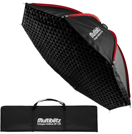 Multiblitz Octagon Softbox SF-120 Bowens mit Grid und Diffusoren, Lichtformer für Studioblitz und LED Dauerlicht, Lichtdiffusor für Porträtfotografie und Videobeleuchtung