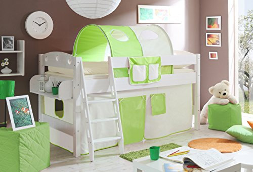 TiCAA Hochbett, Kinderbett Spielbett mit Treppe aus Kiefer Massivholz Bettgestell 90 x 200