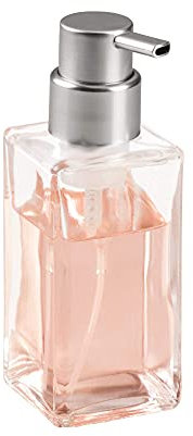 iDesign Casilla Modern Foaming Soap Dispenser Pump for Kitchen and Bathroom, Glass, Clear/Brushed, 1-Piece