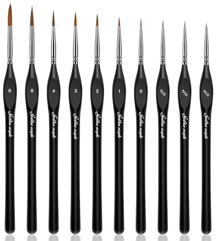 Set di 10 pennelli in miniatura per dettagli e pittura artistica, acrilico, acquerello, olio, modelli, Warhammer 40k