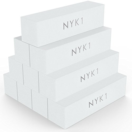 Bloc de ponçage de tampon à ongles blanc - (Paquet de 10) Fichier de tampon de clouage de qualité professionnelle NYK1 pour le limage des ongles en gel, naturels, à la gomme laque ou acryl