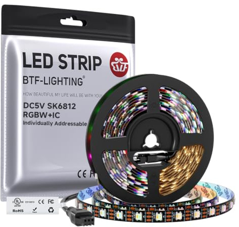 BTF-LIGHTING RGBW RGBWW Warmes Weiß SK6812 5m 60LEDs/m Schwarz PCB IP30 | ähnlich WS2812B Individuell adressierbar Flexibel 4 farbe in 1 LED Traumfarbe LED Streifen DC5V
