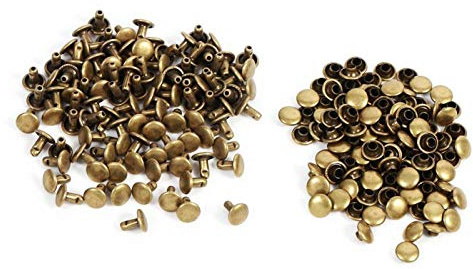 Akozon Doppelkappe Nieten 100 Sets 8x8mm Doppelkappe Niet Metall Lederhandwerk Reparaturen Nieten Spike Dekoration für DIY Leder Handwerk Reparieren Dekoration Snap Fastener (Bronze)