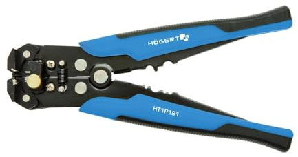 HÖGERT TECHNIK Automatische Abisolierzange und Schneidzange 205 mm, 0,2-6 mm², mit Schneidefunktion, Crimpzange 24-10 AWG, einstellbare Länge, rutschfester Griff