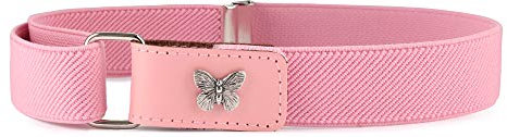 Ladeheid Kinder Gürtel Ohne Schnalle Elastischer Kindergürtel für Jungen und Mädchen 1-6 Jahre 34-65 cm P15G (Rosa/Schmetterling)