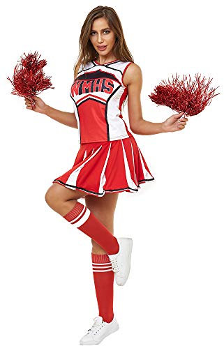 Makroyl Cheerleader-Kostüm für Damen, Uniform, Halloween, Kostüm, Cosplay, Rot, Größe 0–2