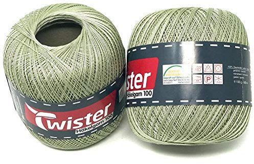 Twister Häkelgarn olivgrün Handstrickgarn Baumwollgarn 2x100g