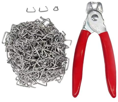 DAYSLIVES Hog Ring Pliers Straight & 500 Galvanized Hog Rings, Professional Upholstery Installation Kit Tool，Auto Upholstery and Repair, Fences, Animal Pet Cages
