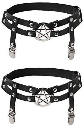 alisikee 2pcs Adjustable Star-Shaped Leg Garter with Anti-Slip Clips, Elastic Gothic Thigh Ring Garter for Women, Black