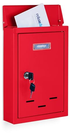 Relaxdays Boîte aux Lettres avec Plaque nominale, métal, 2 clés, Cartes Postales, HxLxP: 30,5 x 21 x 7 cm, Rouge