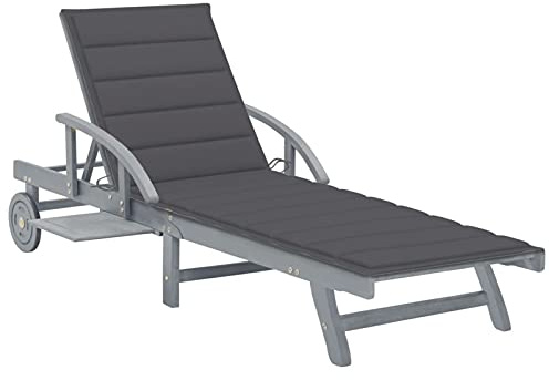 Tidyard Sonnenliege mit Kissen Gartenliege Holzliege Liegestuhl Relaxliege Strandliege Gartenmöbel Rollliege Liege Akazienholz Massiv Anthrazit