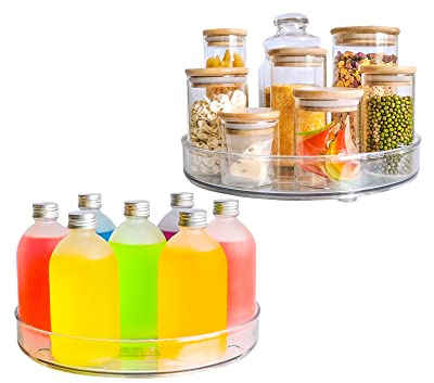 Roninkier 360° Drehteller, PET Gewürzkarussell Organizer, Rund, Ø27cm | Kugelgelagertes Ordnungssystem für Küche & Kühlschrank, transparente Aufbewahrungsbox mit hohem Schutzrand