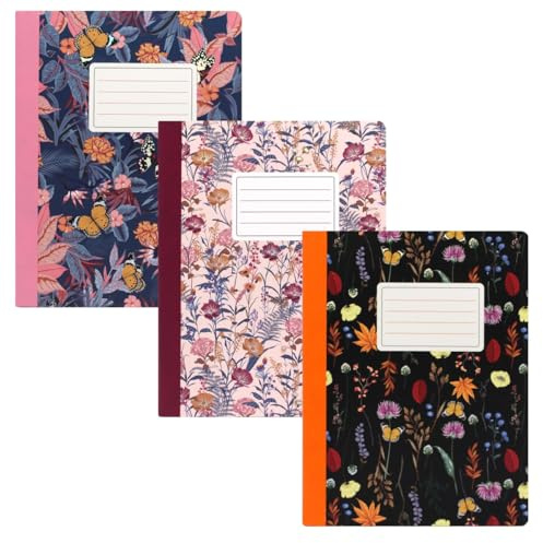 Pukka Pad, Composition and Exercise Notebooks - Ideal for Writing, School and Class Notes - 140 Pages of 80 GSM Lined Paper - Ruled Sheets - 24.7 x 19 cm, Pack of 3, Bloom