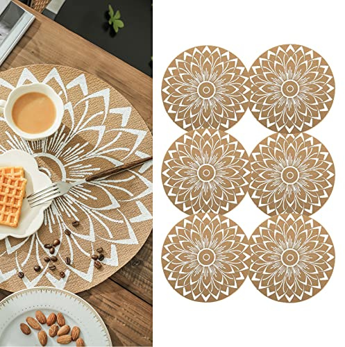 CcHhyyt Set di 6 Tovaglietta Lavabili Rotonda Bohémien Stile Tovagliette Lavabile per Cucina impermeabile Resistenti al Calore Boho Mandala Decorativa Tovaglietta per Pranzo Matrimonio Casa (D)