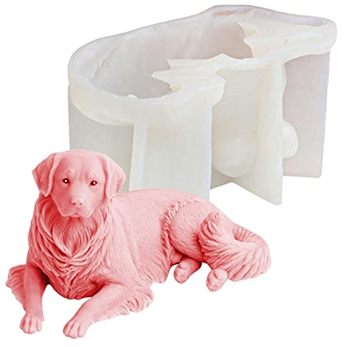 Yusheng Molde de silicona 3D para perros, Golden Retriever para hacer velas, perro acostado, yeso, resina, moldes de jabón hechos a mano, fabricación de velas, decoración del hogar