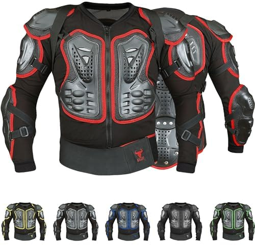 BULLDT Protektorenjacke Damen & Herren Titan für Motorrad Motocross ATV Skatebording Quad Scooter MTB Enduro Reiten Protektoren - Atmungaktiv 2in1 Jacke mit abnehmbar Rückenprotektor - Rot - 48