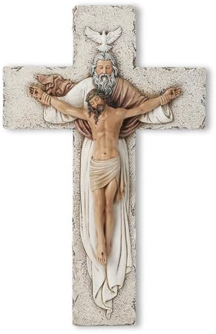 BC Katholisches Kruzifix, Heilige Dreifaltigkeit, Jesus Christus, inspirierende Heimdekoration, fromme Geschenke, 24,1 cm hoch, religiöse Wandskulptur, handbemalt von Buildclassic